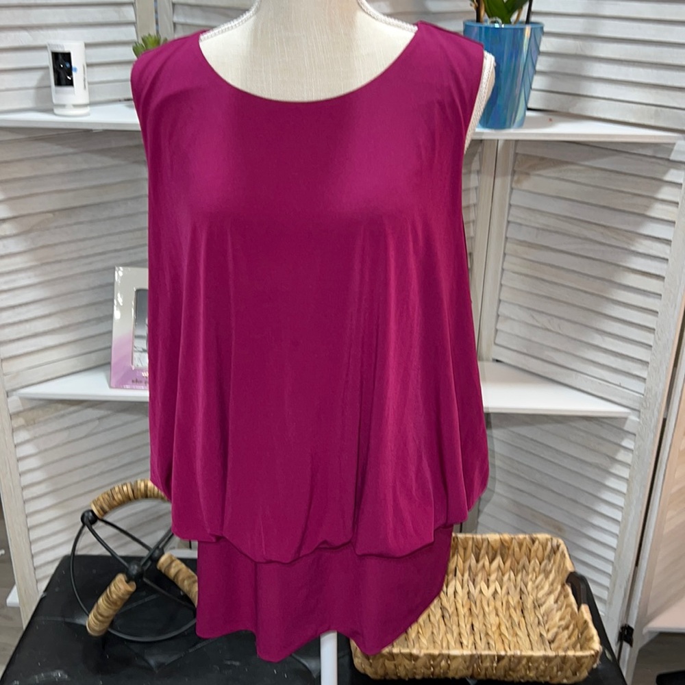 Fuchsia blouse/tank top with gathering at waist.